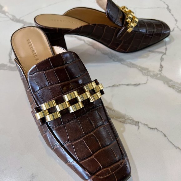 Veronica Beard Bera Chain Loafer Mule in Espresso 9 - Picture 2 of 9